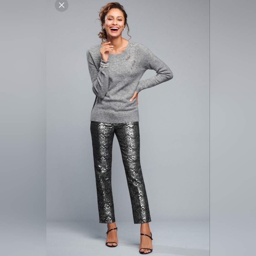 Talbots Black Heritage Fit Sparkle JACQUARD TAILORED ANKLE PANTS Size 14p